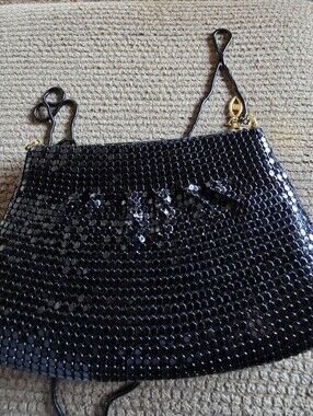 Warren Reed Black Mesh Evening Bag, Shoulder Bag Vintage 1960's